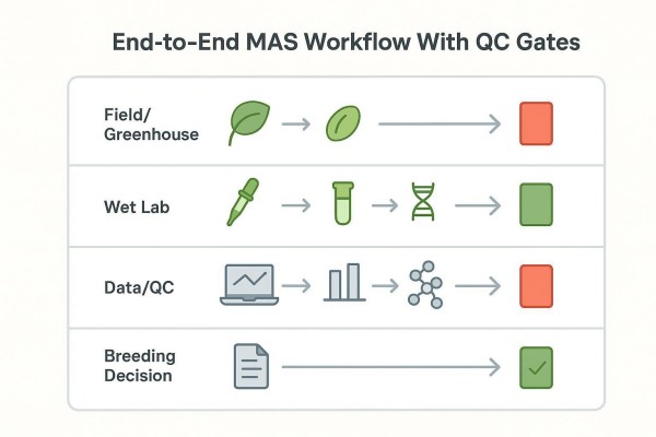 Figure 1: End-to-end MAS workflow swimlanes with QC gates at each stage.
