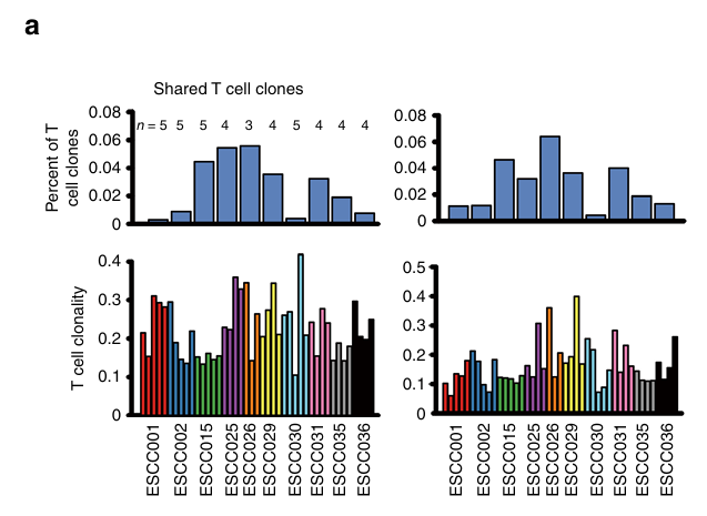 The results of shared TCRs in patients’ primary tumor regions (Yan et al., 2019)