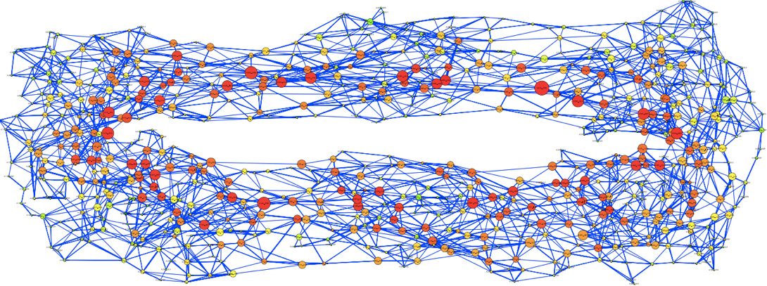 The residue interaction network for the β clamp in the research of residue interaction network analysis of Dronpa and a DNA clamp.