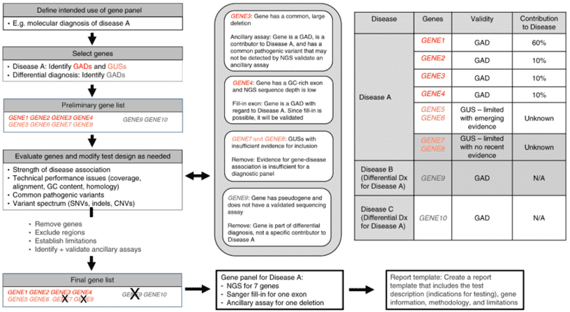 Workflow for design, evaluation, and implementation of a diagnostic gene panel