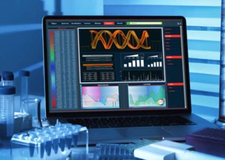 DNA sequencing analysis software on a laptop from the genetic engineering Lab.