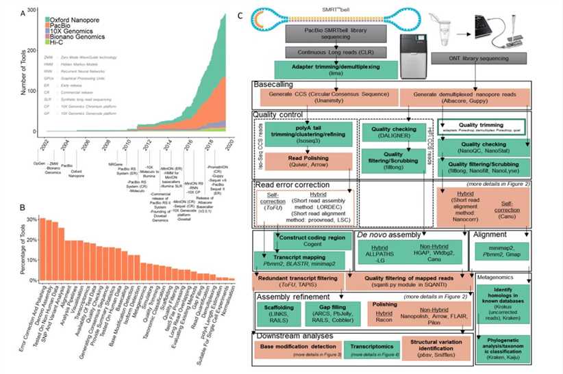 Overview of long-read analysis tools and pipelines.