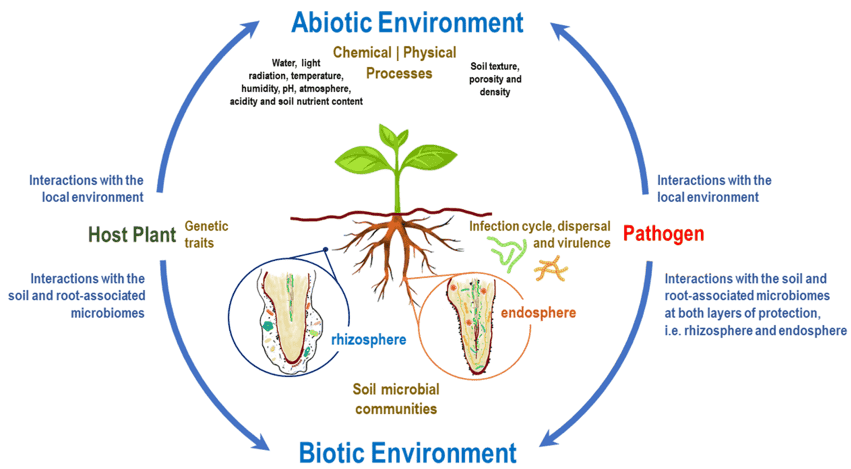 Complex interactions and factors affecting plant host.