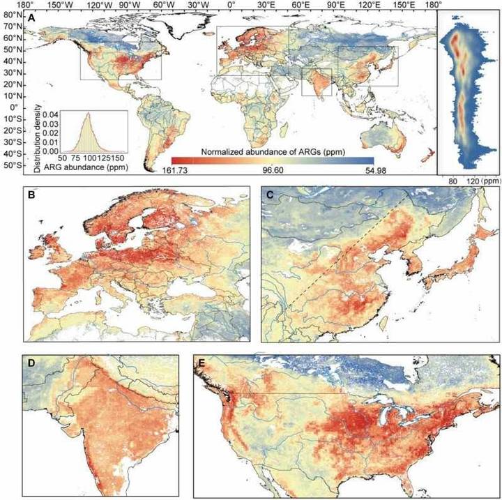 Global distribution of soil antibiotic resistance genes.
