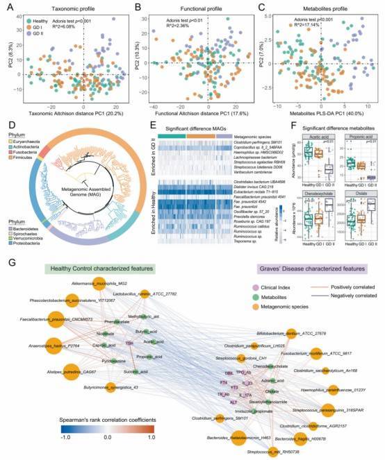 The Alteration of intestinal microbiome and microbial metabolites in GD patients.