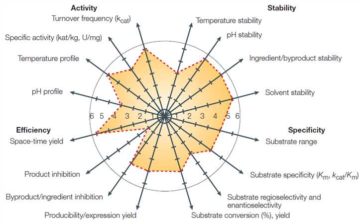 Multi-parameter footprint analysis. This figure describes the ideal biocatalyst concept