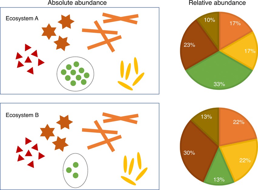 Comparison of absolute and relative abundance metrics.