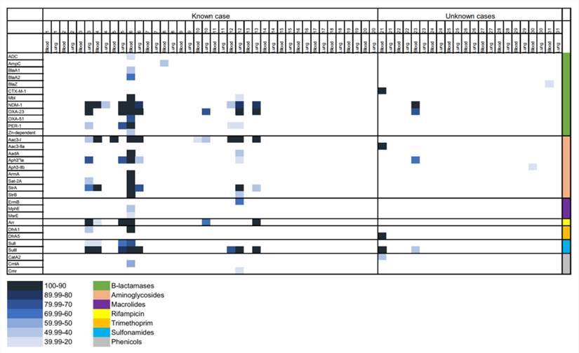 Antimicrobial resistance (AMR) genes in samples from neonates that died of known and unknown pathogens using RNA libraries.