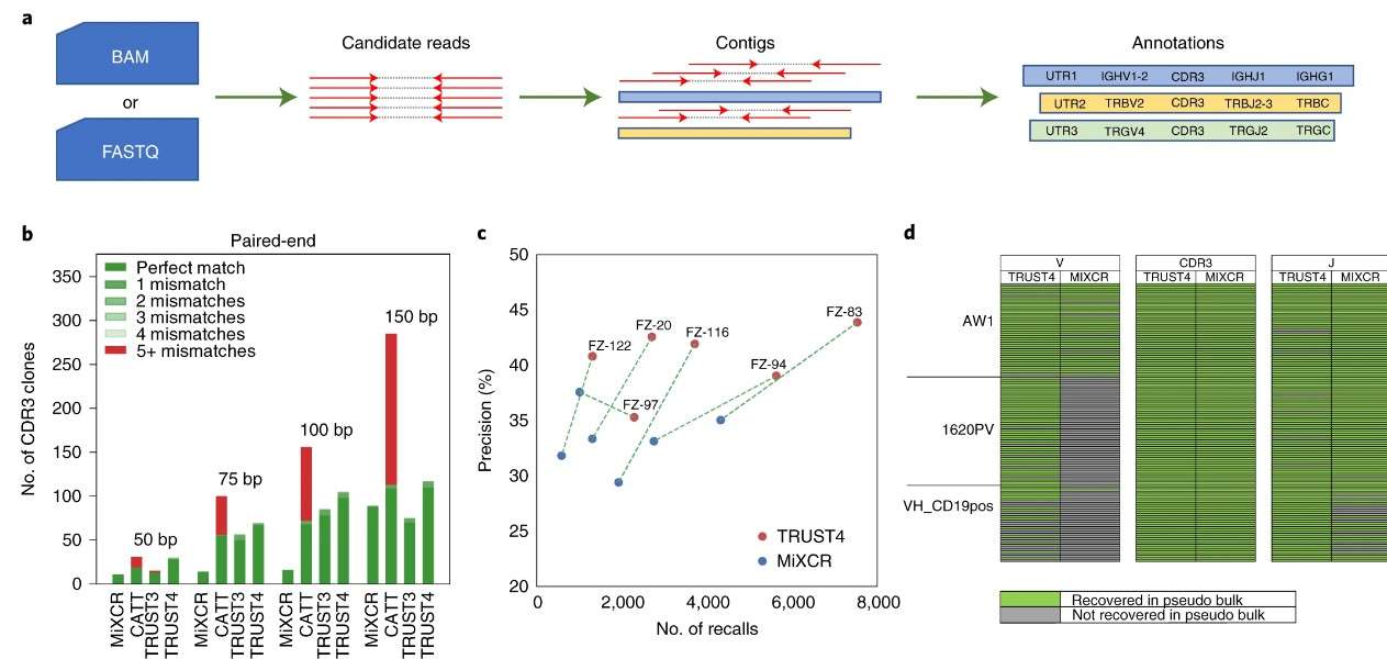 The performance of TRUST4 on bulk RNA-seq data.