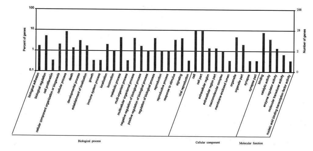 Figure 3. Distribution of peaks relative to genes analyzed by Gene Ontology (GO) using AmiGO 1.8. (Sui et al., 2014)