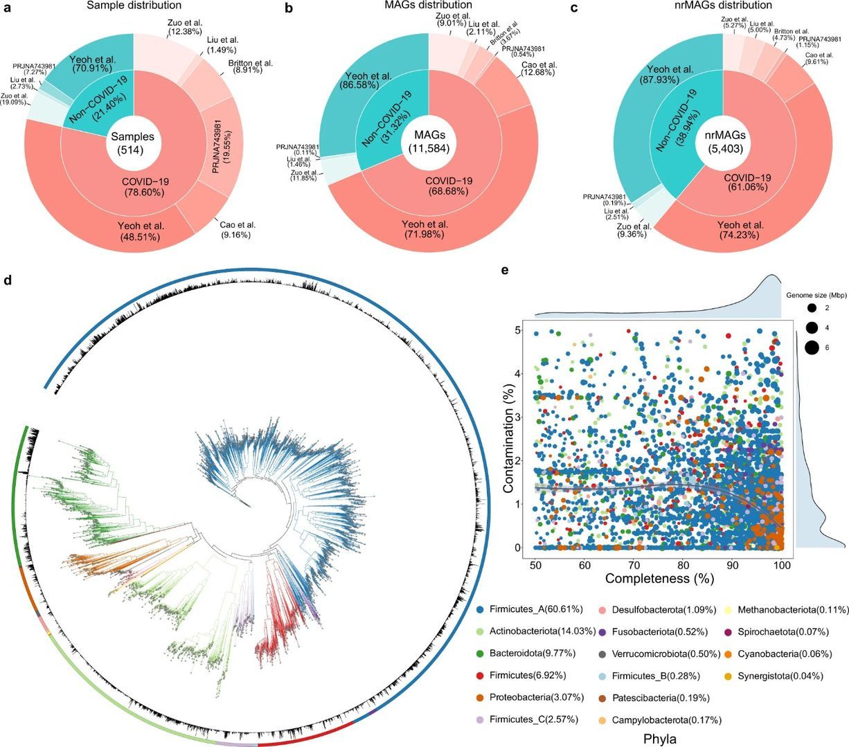 Figure 1: Reconstruction of MAGs from 514 COVID-19 metagenomics sequencing data (Ke S et al., 2022)