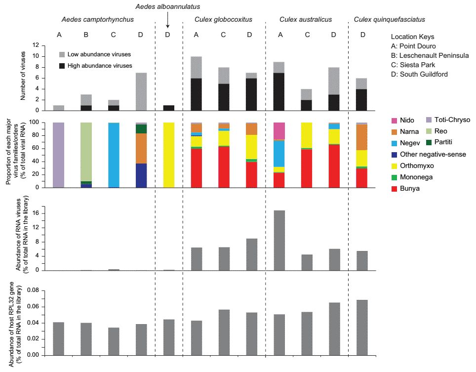 Figure 1. A summary of the variety and prevalence of RNA viruses identified. (Shi et al., 2017)