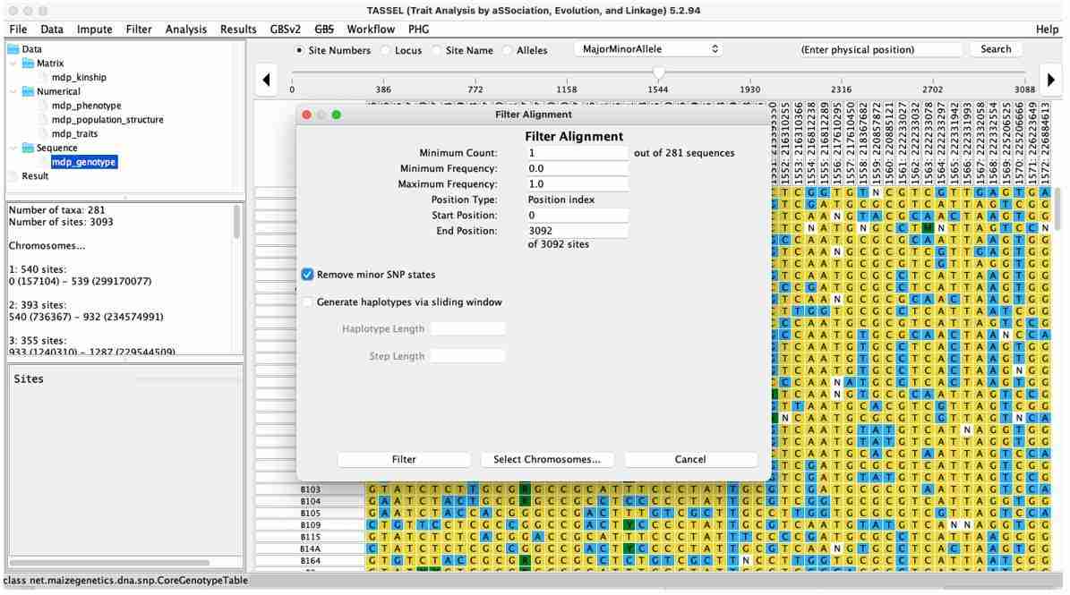 TASSEL fliter genotype data.