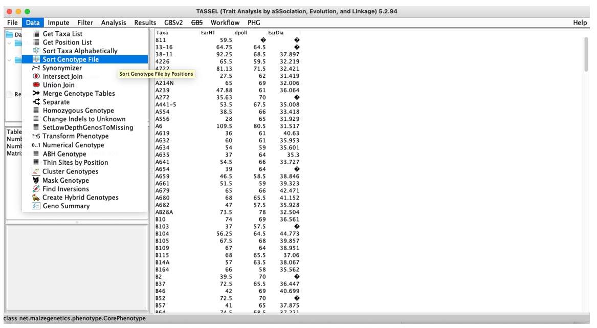 TASSEL Data menu.