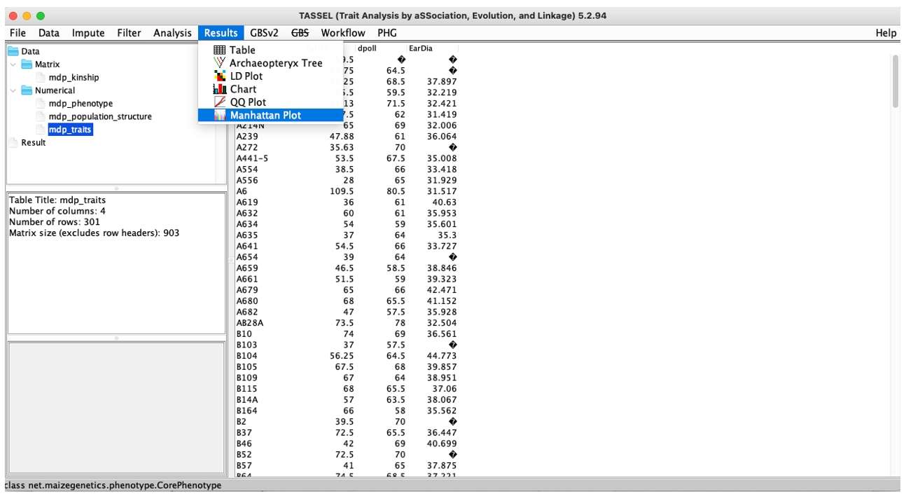 TASSEL Results menu.