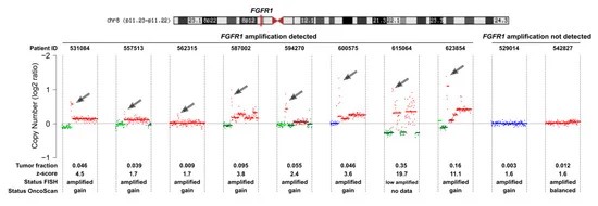 Fig 2. Copy number profiles of chromosome 8 in cell-free DNA (cfDNA) samples determined using shallow whole-genome sequencing (sWGS). (Bourrier et al., 2020)